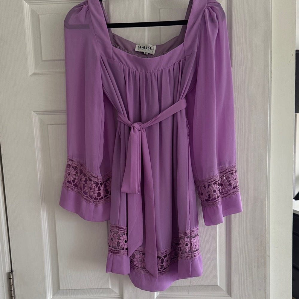 Sabo Skirt/Sabo Lavender Boho Tie-Waist dress with Crochet Trim